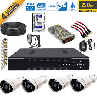 پکیج 4 کانال دوربین مداربسته فلزی دیواری دید در شب رنگی (هارد 500 گیگابایت)