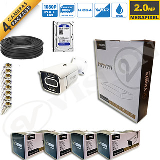پکیج 4 کانال دوربین فلزی 2 مگاپیکسل برند وی ویژن دید در شب رنگی (هارد 500 گیگابایت)